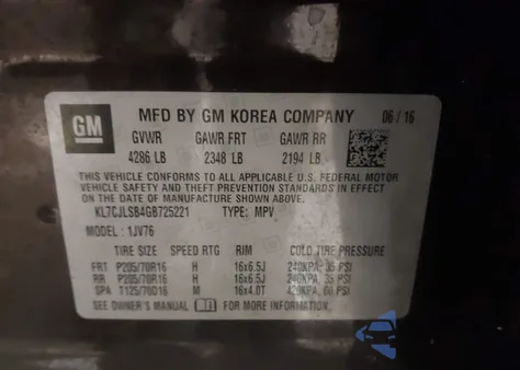 2016 Chevrolet Trax Lt из США, поврежденный, VIN KL7CJLSB4GB725221